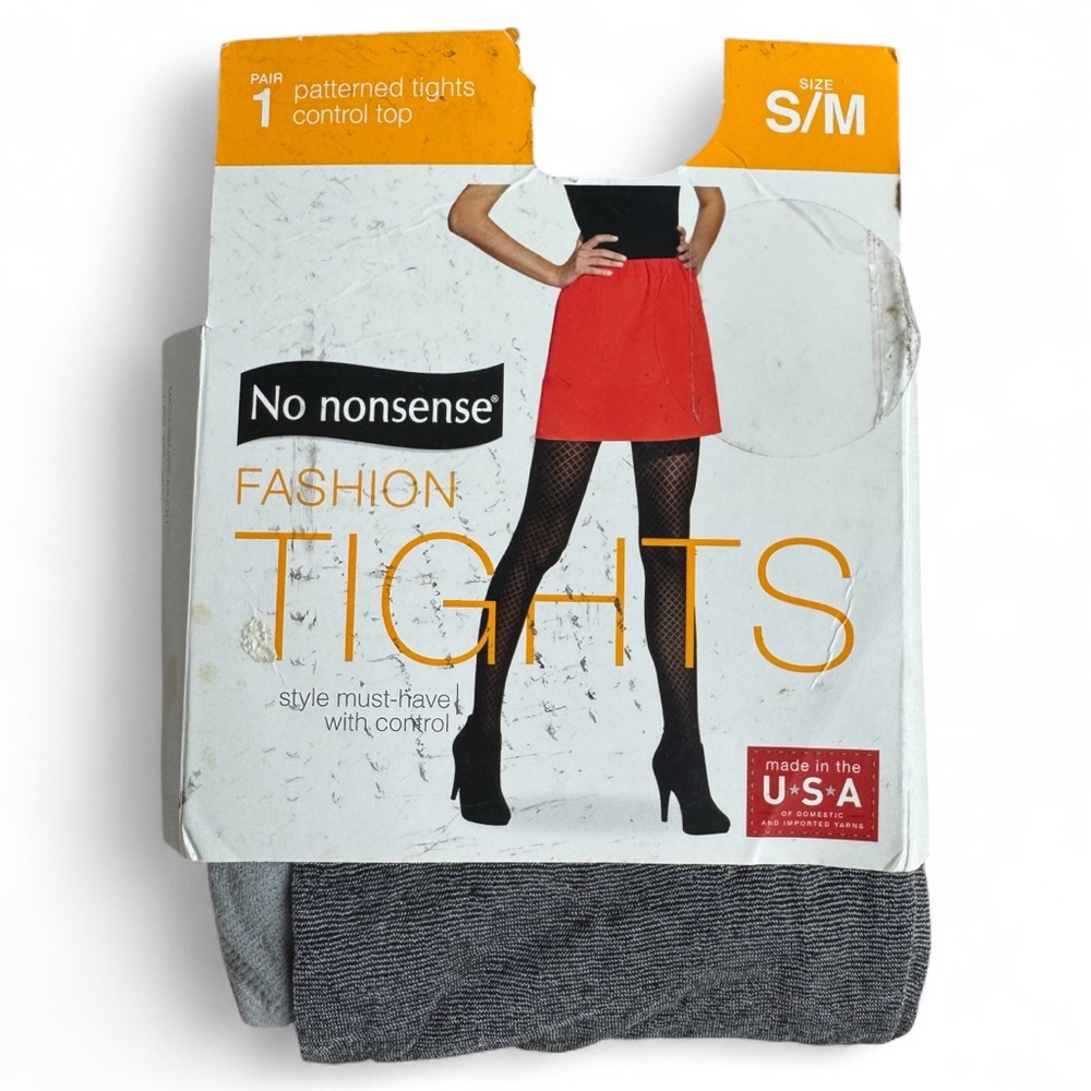 No Nonsense Dark Silver Shiny Control Top Tights Womens Size‎ S/M New